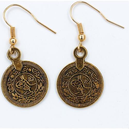 Poputton Big Round Coin Drop Earrings Vintage for Women Antique Gold Colors Female Dangle Earrings Bijoux 2018n Jewelry