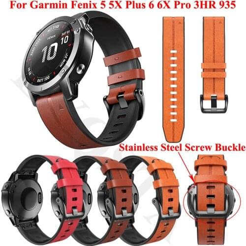 22 26mm Leather Quick Release Watch Straps For Garmin Fenix 6 6X Pro 5X 5 Plus 3HR 935 945 Easyfit Wristband Silicone Watchband
