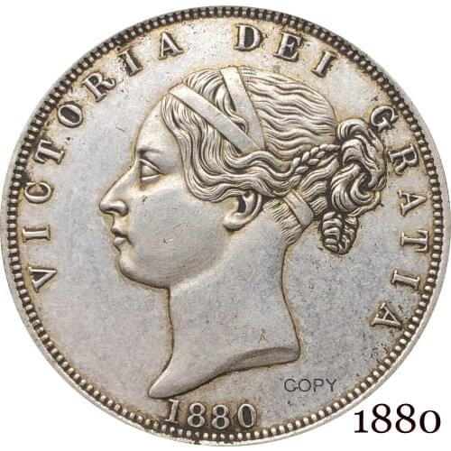 Untied Kingdom 1880 ½ Half Crown Copy Coin Great Britain Victoria Cupronickel Silver Plated Young Head Replica Production Coins