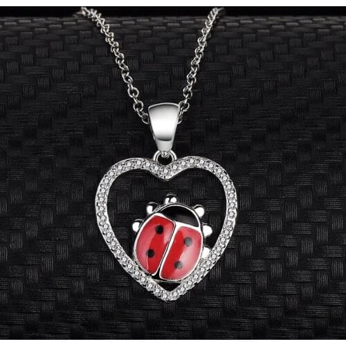 S925 Sterling Silver Red Ladybug Necklace Simplicity Insect Jewelry Pendant Personality Ladies Secklace Clavicle Chain