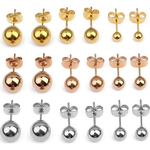 LOULEUR 10pcs/lot 3/4/5/6/8mm Stainless Steel Stud Earrings Ear Jewelry For Wedding Round Ball Ear Cuff Earrings Jewelry Making