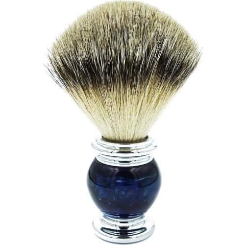 WLONG Silvertip Honey Pure Badger Hair Beard Shave Soap Lather Brush Navy Blue Resin Acrylic Knot Handle Men Grooming Tool