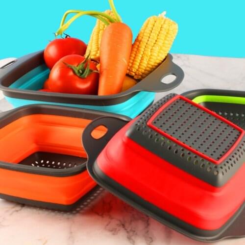 Foldable Fruit Vegetable Washing Basket Strainer Portabl Silicone Colander Collapsible Drainer With Handle Kitchen Tools