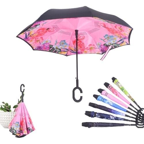 Colorful Automatic Reverse Folding Umbrella Man Women Sun Rain Car Inverted Umbrellas Double Layer Anti UV Self Stand Parapluie