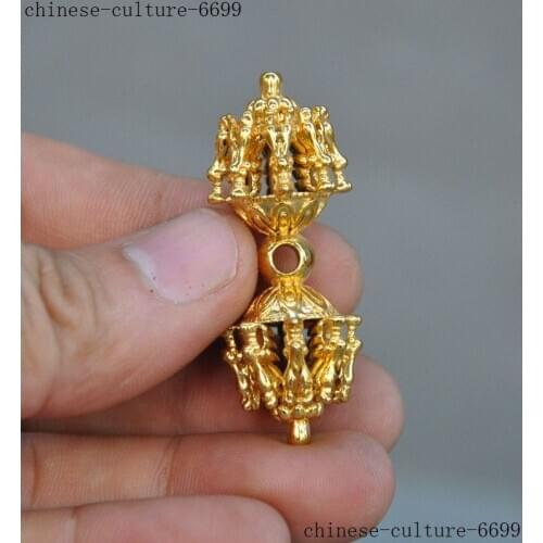 Old Tibet Buddhism bronze Gilt Dragon Head Dorje Vajra Phurpa Exorcism FaQi