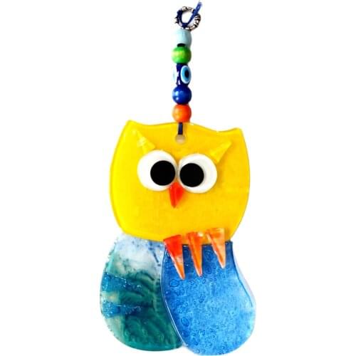 Glass Evil Eye Beads Handmade Mini Size Cheerful Owl Wall Ornament