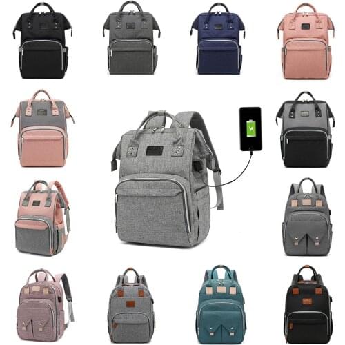 Fashion Maternity Bag Travel USB Baby Diaper Bags for Mummy Baby Essentials Newborn Multifunctional Leisure Travel Handbag+Hook