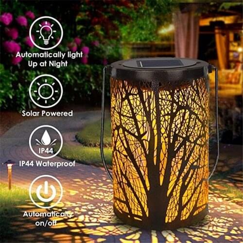 LED Solar Projection Light Outdoors Street lamp Retro Hanging Solar Lantern Lamp Metal Leaf decor For Garden Table