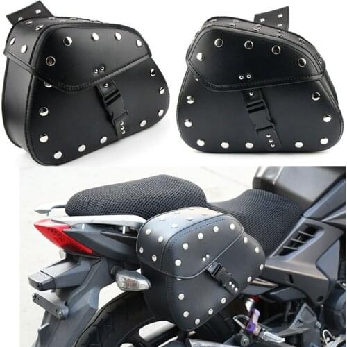 2pcs Universal Motorcycle Pu Leather Saddle Bags Waterproof Bag Motorbike Side Tool Bag Outdoor Luggage Boxes XL Black