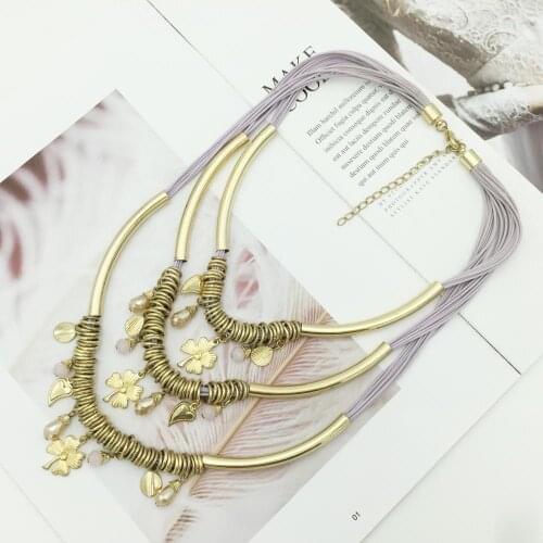 Vintage Gold Color Multilayer Chain Necklace Luxury Crystal Statement Necklaces For Women Boho Jewelry 2 Colors Mrs win