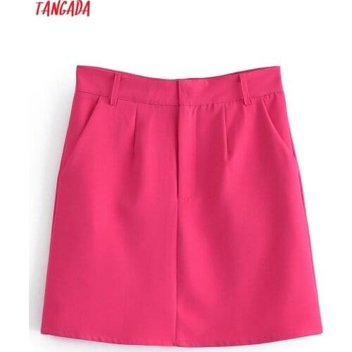 Tangada 2021 Women Pink Skirts Faldas Mujer Zipper French Style Female Mini Skirt 3W72