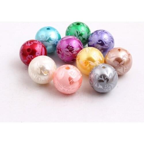 20mm 100pcs/bag Round Acrylic Pearl Print white Flower Beads For Kids Necklaces Fashion Jewelry Making