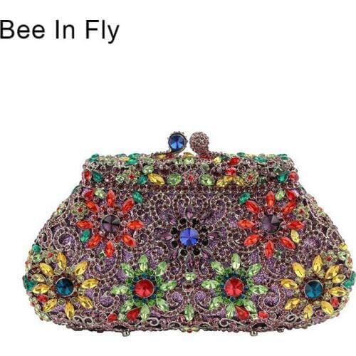 Rose Flower Clutch Gold Crystal Luxury Women Clutch Bag Ladies Rhinestone Party Bag Designer Crystal Purse Crystal Bags