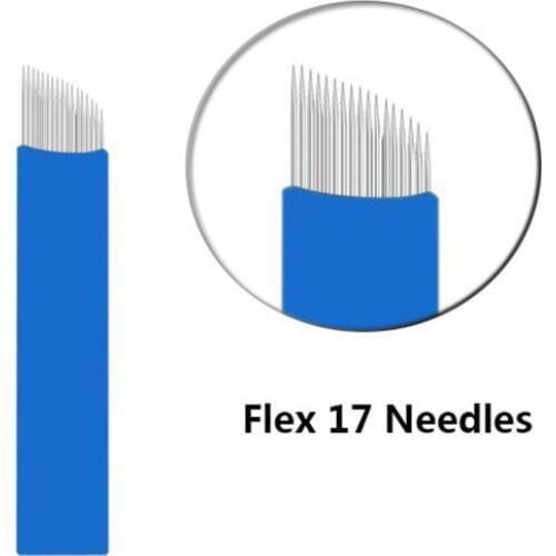 100PCS 17 Pins Larger Curve Permanent Makeup Eyebrow Tattoo Needles Microblading Tattooing For 3D Embroidery Manual Tattoo Pen