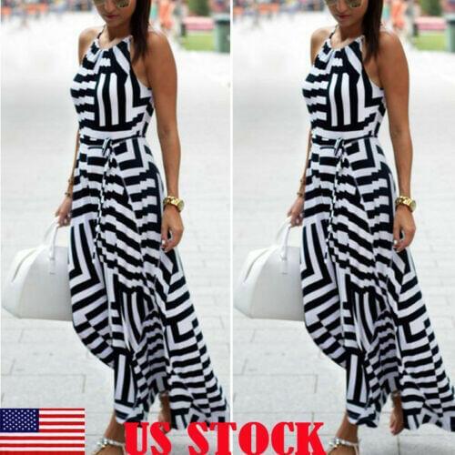 2019 Womens Maxi Boho Floral Summer Beach Long Dress Evening Party Dress Casual Dress