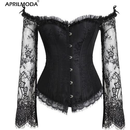 2020 Sexy Lace Steampunk Overbust Corset Vintage Women Satin Bustier Halloween Costume Party Club Wedding Gothic Tops Black