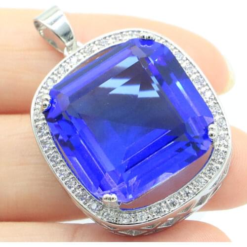 35x24mm Gorgeous 18x15mm Created Rich Blue Violet Tanzanite Wedding Womans Silver Pendant