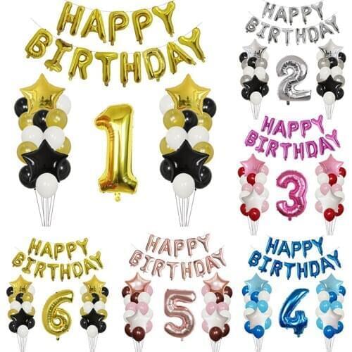 42pcs/lot 30 inch Number Foil Balloon Rose Gold Discolor Digital Birthday Party Decoration Star Latex Balloon Baby Shower Globos