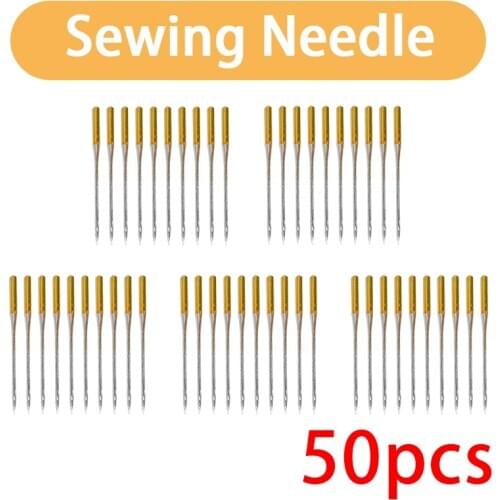 50pcs 39mm Length Sewing Machine Needle Regular Ball Point Size 90/14 No.14 Gold Steel For Singer
