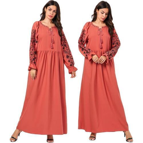 Abaya Women Ladies Jilbab Loose Long Sleeve Party Maxi Dress Muslim Kaftan Robe Gown Arab O-neck Islamic Clothing 2019 Fashion