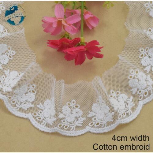 4cm white cotton embroided lace ribbon guipure trim DIY wedding Accessories dolls lace african french lace applique#3889