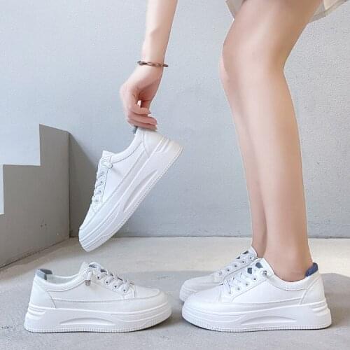 White Elegant Womens Shoes 2021 Autumn School Sports Shoes Lace Up Leather Casual Sports Shoes for Women Ventilation Sneakers