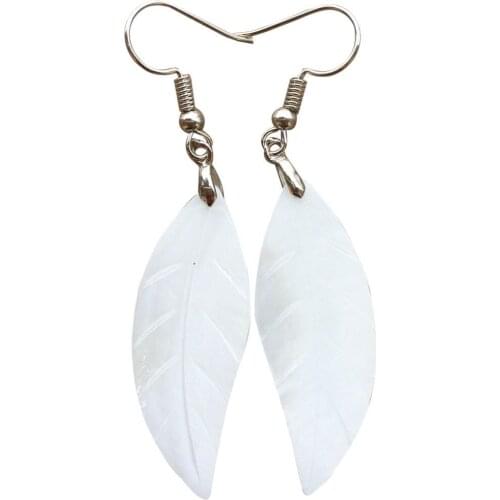 Free Shipping Beautiful jewelry White Mother of pearl Shell Leaf Women Dangle Earrings PC8815