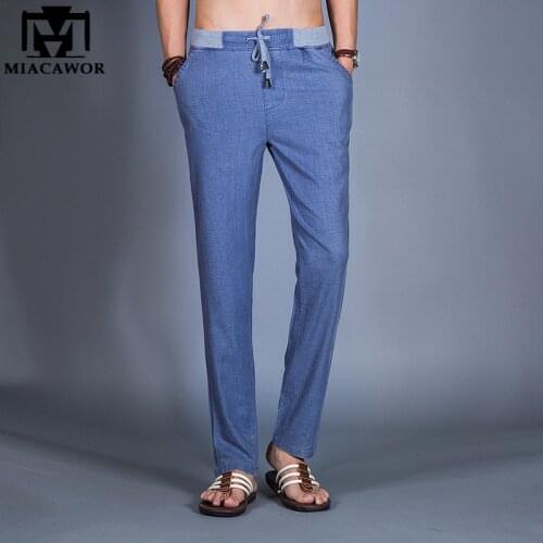 New 2021 Summer Cotton Linen Pants Men Breathable High Quality Casual Trousers Jogging Pantalon Homme K148