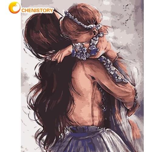 CHENISTORY Diy Pictures By Number Woman And Kid Kits Handpainted Paintings Drawing On Canvas Gift Portrait Kits Home Decor