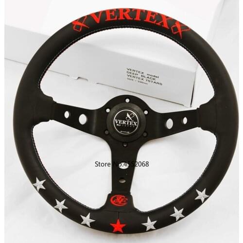 VERTEX 7 Stars 330mm jdm Racing Black Genuine Leather Drift Steering Wheel
