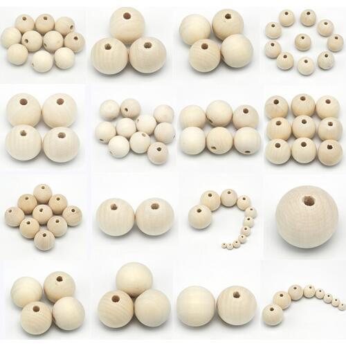 Wooden Beads 4/6/8/10/12/14/16/18/20/25/30/40 50mm Natural Color Wood Beads Mini Round Cute Light weight Chunky Beads DIY
