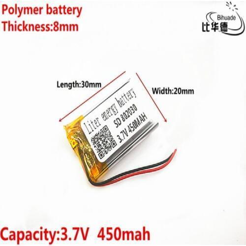 Good Qulity 3.7V,450mAH,802030 Polymer lithium ion / Li-ion battery for TOY,POWER BANK,GPS,mp3,mp4