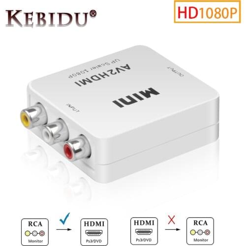 Kebidu RCA AV Male to HDMI Female Converter Adapter Full HD 1080P Mini Composite CVBS to HDMI AV2HDMI Audio Converter