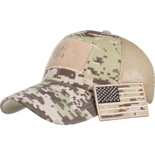 Camouflage Baseball Caps Men Summer Mesh Tactical Military Army Caps Constructed Trucker Cap Hats With USA Flag Patches