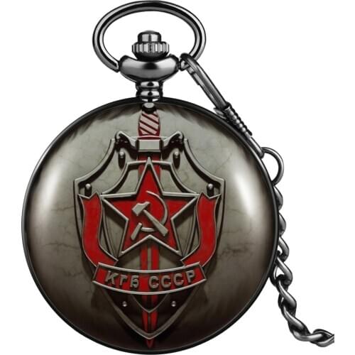 Small Clock Pendant Quartz Pocket Watch Number Classic Dial Hammer Sickle Sword Pattern Men Women Individuality Black Necklace