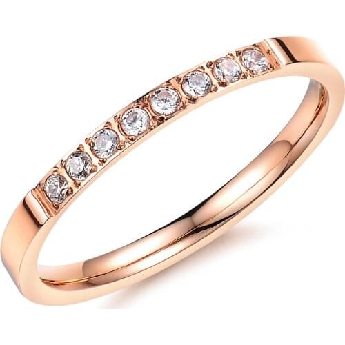 Fashion Shiny Zircon Ring Rose Gold Color Stainless Steel Jewelry Woman Gift Wholesale Not Fade