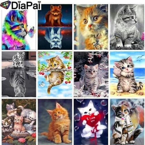 DIAPAI 3D Diamond Painting "Animal cat landscape" DIY Full Rhinestones Drill Cross-stitch Kits Square Round Diamond Embroidery