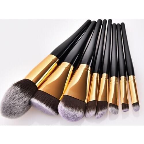 8pcs Makeup Brushes set Professional gold Wooden Handle Nylon Hair Eyeshadow Blusher Foundation Cosmetics Brushes kit