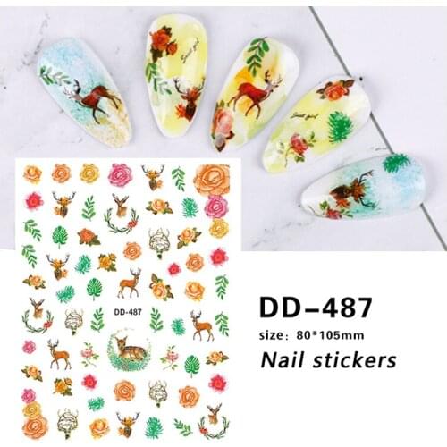 10PC Flower Color Nail Art Sticker Peach Blossom Leaf Deer Nail Slider Blurred Purple DIY Waterproof Adhesive Blurred Applique