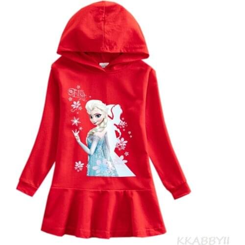 Autumn Foreign Trade Frozen Girl Hooded Hoodie Dress Cartoon Baby Autumn Spring Cotton Casual Dress