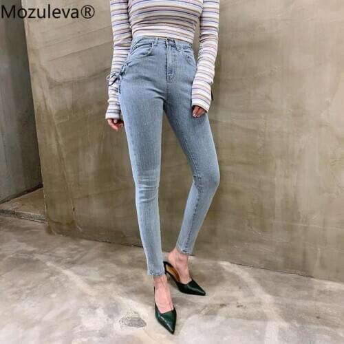 Mozuleva Autumn Vintage Single-breasted Women Denim Jeans 2021 High Waist Stretch Pants Capris Female Streetwear Blue Jeans Pant