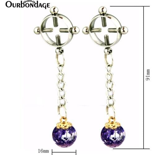 Ourbondage Crisscross Rounded Clover Nipple Clamps With 4 Screw and 3 Color Glass Bead Adult Sex Toys For Women Lesbian