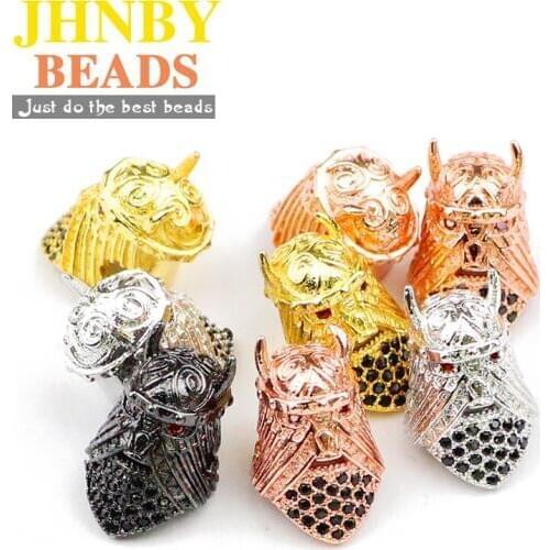 JHNBY 2pcs helmet Pendant Copper Spacer bead Micro Pave CZ Spartan anime Charms Loose beads Jewelry bracelet making DIY Findings