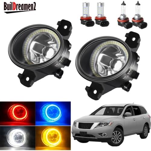 Angel Eye Fog Light Assembly For Nissan Pathfinder 2013 2014 2015 2016 Car H11 Front Bumper Fog Lamp With Halo Ring DRL 20W 12V