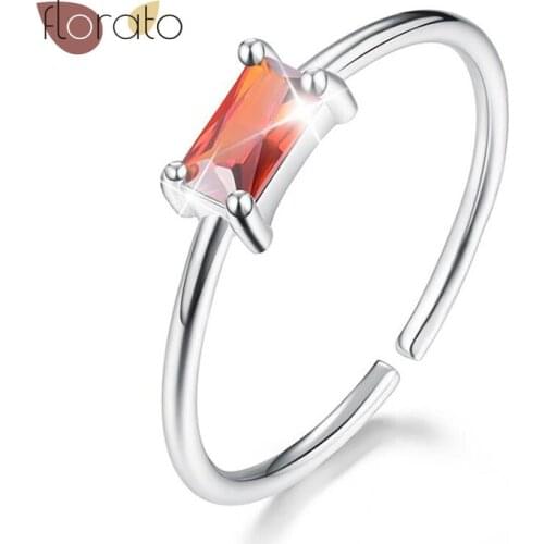 Adjustment Rectangular CZ 925 Sterling Silver Rings Blue/White/Green/Red Simple Party Open Rings For Women Fashion Jewelry