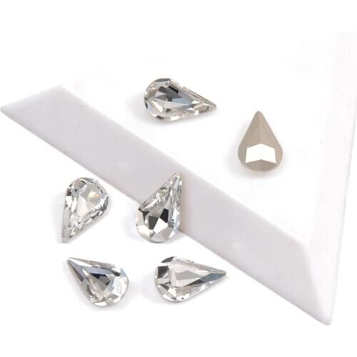 YANRUO 4300 Best Quality Rhinestones Crystal Color Pear shaped Pointback Strass Stones 3D Glass For Nail Art Decorations Gems
