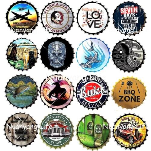 Car Garage Sign Decor BBQ Barbershop Crafts Beer Cap Tin Sign Vintage Metal Plaques Bar Pub Home Decoration Round Plate Painting