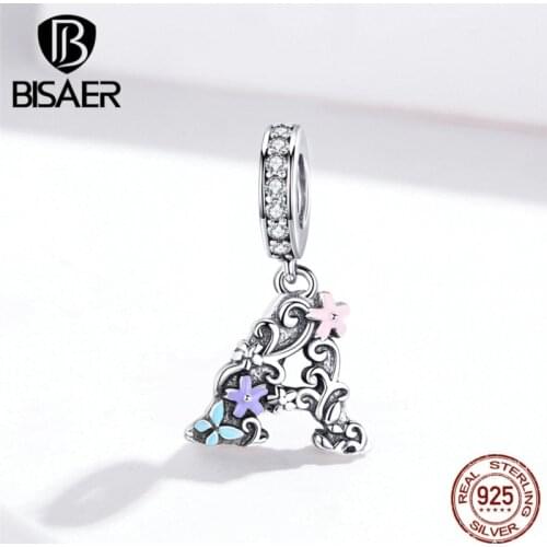 Vintage BISAER 925 sterling silver flower A beads letter alphabet A charms fit for bracelets necklaces diy jewelry ECC1273
