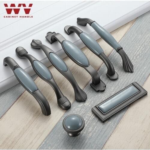 WV Blue Gray Ceramic Cabinet Furniture Hardles Wardrob Handle Door Knosb Cabinet Pulls Mediterranean Style Cabinet Door Hardware