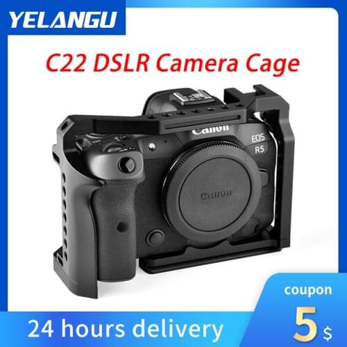Yelangu C22 DSLR Camera Cage for Canon EOS R5 and R6 Standard Arca-Style Quick Release Plate With Cold Shoe & NATO Rail 1/4